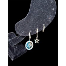 Üçlü Yuvarlak Yonca Sallantılı Çelik Küpe