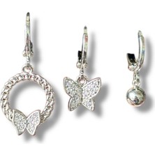 Üçlü Kelebekli Sallantılı Çelik Küpe