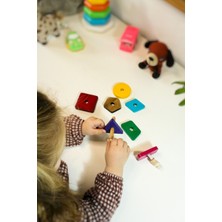 7 Parça Renkli Eğitici Oyuncak - Montessori- Ahşap Oyuncak - Eğitici Oyuncak - ip Geçirme Oyunu