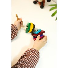 7 Parça Renkli Eğitici Oyuncak - Montessori- Ahşap Oyuncak - Eğitici Oyuncak - ip Geçirme Oyunu