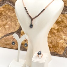 Elmas Montür Rosegold Damla Gümüş Set Takım - LVRSET11