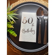 Kidspartim Gümüş Yaldızlı Beyaz Elli Yaş Birthday Garson Katlama Peçete 16'lı