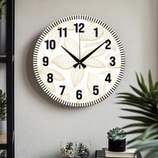 Çiçek Desenli Dekoratif Türkçe Rakamlı Uv Baskılı Duvar Saati (Sessiz) Akar Mekanizma Metal Akrep