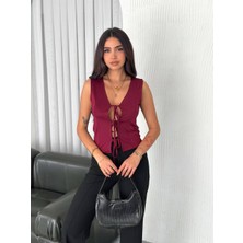 Noa Noa Önü Bağlama Detaylı Mikro Kumaşlı Crop Bluz