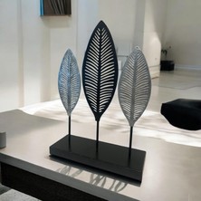 Dekoratif Metal Yaprak Temalı Masaüstü Obje Siyah Gümüş Renk
