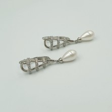 Gümüş Renk Damla Inci Sallantılı Zirkon Taş Detaylı J Model Xuping Şık Kadın Küpe