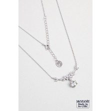 Mozanit Çiçeği 18 Ayar Beyaz Altın Kaplama 45 cm Gümüş Kolye