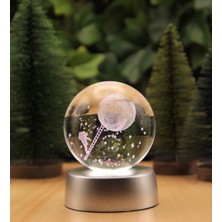 Kişiye Özel Renk Değiştiren Işıklı Aya Çıkan Astronot  Tasarımlı 3D Cam Küre