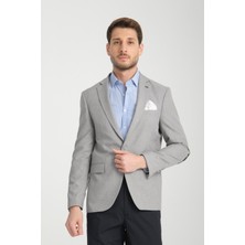 Frappoli Drs Pieros Erkek Gri Dirsek Detaylı Pamuk Karışımlı Slim Fit Mono Yaka Spor Blazer Ceket