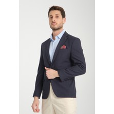 Frappoli Pieros Erkek Koyu Lacivert Pamuk Karışımlı Slim Fit Mono Yaka Spor Blazer Ceket