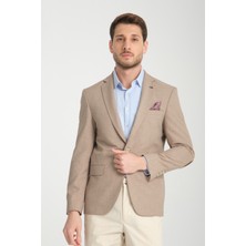 Frappoli Drs Pieros Erkek Vizon Dirsek Detaylı Pamuk Karışımlı Slim Fit Mono Yaka Spor Blazer Ceket