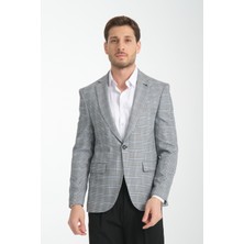 Frappoli Barella Erkek Siyah Ekose Slim Fit Mono Yaka Spor Blazer Ceket