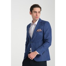 Frappoli Adelfo Erkek Indigo Diagonel Süet Slim Fit Mono Yaka Spor Blazer Ceket