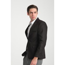 Frappoli Adelfo Erkek Siyah Diagonel Süet Slim Fit Mono Yaka Spor Blazer Ceket