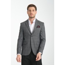 Frappoli Mendes Erkek Siyah Ekose Slim Fit Mono Yaka Spor Blazer Ceket