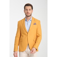 Frappoli Allegri Erkek Sarı Desenli Slim Fit Mono Yaka Spor Blazer Ceket