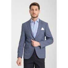 Frappoli Pieros Erkek Indigo Pamuk Karışımlı Slim Fit Mono Yaka Spor Blazer Ceket