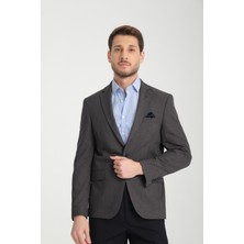 Frappoli Pieros Erkek Antrasit Pamuk Karışımlı Slim Fit Mono Yaka Spor Blazer Ceket