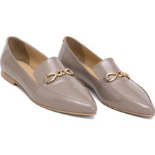 Ayakkabı Fuarı Elit Fiora Kadın Hakiki Rugan Deri Casual Ayakkabı Vizon