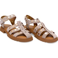 Ayakkabı Fuarı Elit Sylviana Kadın Hakiki Süet Deri Ortopedik Düz Sandalet Gri