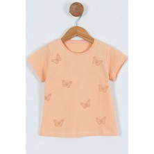 HÇM Kız Çocuk Tshirt Kelebek Baskılı Bisiklet Yaka D31