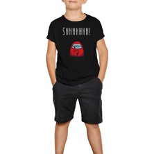 Among Us Shhhhhh Siyah Çocuk Tişört