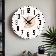 Çiçek Desenli Dekoratif Türkçe Rakamlı Uv Baskılı Duvar Saati (Sessiz) Akar Mekanizma Metal Akrep