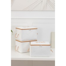 Mediterian Beyaz Bej Baskılı 3'lü Küçük Boy Valiz ve Baza Altı Düzenleyici, 30x22x18