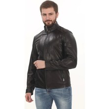 Erkek Minimal ve Çekici Derimont Ceket Erkek Hakiki Kuzu Derisi Slim Fit Siyah Mont