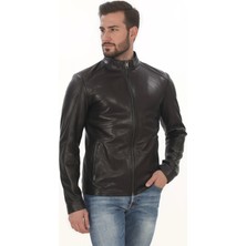 Erkek Minimal ve Çekici Derimont Ceket Erkek Hakiki Kuzu Derisi Slim Fit Siyah Mont