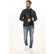 Erkek Minimal ve Çekici Derimont Ceket Erkek Hakiki Kuzu Derisi Slim Fit Siyah Mont