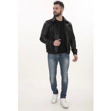 Erkek Dikkat Çekici Derimont Bomber Hakiki Kuzu Derisi Mont Fermuarlı Yılan Desenli