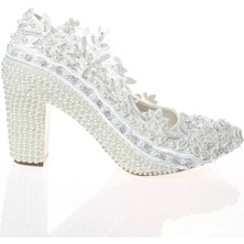 Kadın Moda Şık Sedef Inci Taş Işlemeli Gelin Ayakkabı Topuklu Düğün Nişan Gece Abiye Ayakkabı