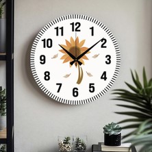 Çiçek Desenli Dekoratif Türkçe Rakamlı Uv Baskılı Duvar Saati (Sessiz) Akar Mekanizma Metal Akrep