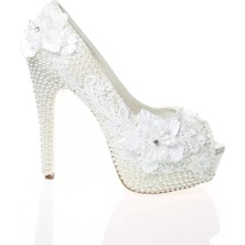 Kadın Moda Şık Sedef Inci Taş Işlemeli Gelin Ayakkabı Topuklu Düğün Nişan Gece Abiye Ayakkabı