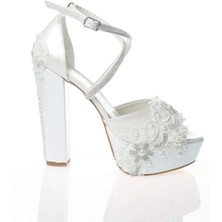 Kadın Moda Şık Gelin Sedef Inci Taş Işlemeli Ayakkabı Topuklu Düğün Nişan Gece Abiye Ayakkabı