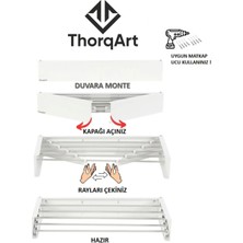 Duvara Monte Kurutmalık Dekoratif Pratik Çamaşırlık - Çamaşır Kurutma Askısı Beyaz - 70CM