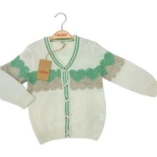 Kız Çocuk Kalp Desenli Düğmeli Kalın Hırka