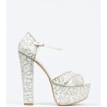 PayBuy Kadın Moda Şık Sultan Inci Taşlı Çapraz Klasik Topuklu Platformlu Düğün Nişan Gece Abiye Ayakkabı