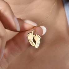 Nox Jewelry Kişiselleştirilmiş 14 Ayar Altın Kaplama Bebek Ayağı Gümüş Kolye 925 Ayar Kadınlar İçin Özel Tasarım
