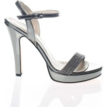 Paybuy Kadın Moda Şık Platin Ayna Taşlı Tek Bant Topuklu Düğün Nişan Gece Abiye Ayakkabı