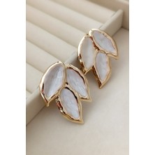  Vintage Gold Çerçeveli Yaprak Krem Mineli Küpe