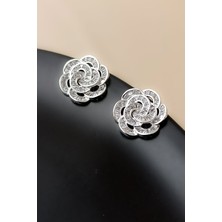  Silver Geçme Çiçek Figür Şık Abiye Küpe