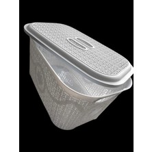 Mediterian Örgülü Kapaklı Sepet, Beyaz, Şık ve Kullanışlı Depolama Çözümü