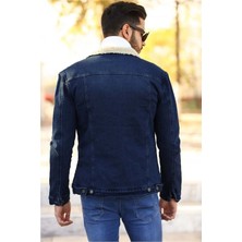 Erkek Içi Kürklü Slim Fit Kot Ceket