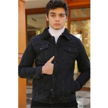 Erkek Içi Kürklü Slim Fit Kot Ceket