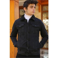Erkek Içi Kürklü Slim Fit Kot Ceket