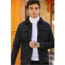 Erkek Içi Kürklü Slim Fit Kot Ceket