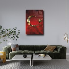 Atatürk Imzalı Türkiye Bayrağı Cam Tablo, Mustafa Kemal Atatürk Gold Imzalı Bayrak Temperli Cam Tablo,