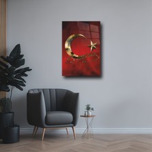 Atatürk Imzalı Türkiye Bayrağı Cam Tablo, Mustafa Kemal Atatürk Gold Imzalı Bayrak Temperli Cam Tablo,
